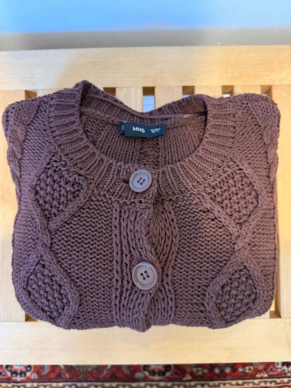 Mango Brown Cable-Knit Button Cardigan